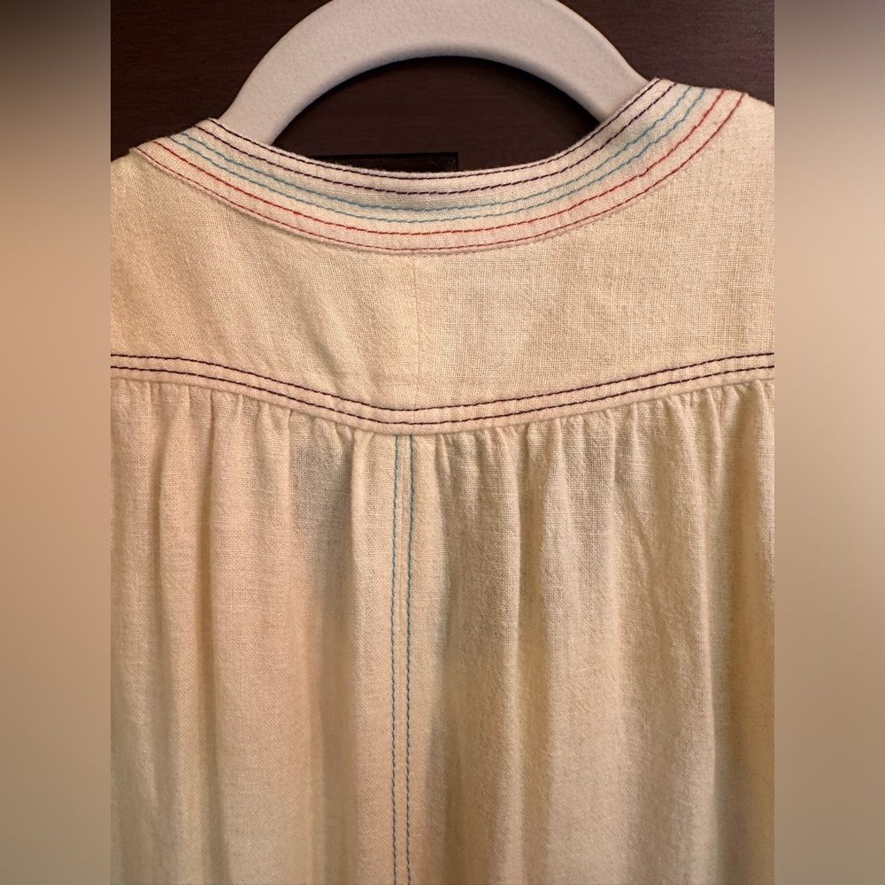 NWOT Redone RE/DONE light yellow soft linen dress w/contrast stitching & pockets - Picture 3 of 5